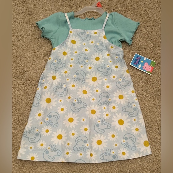 Peppa Pig Other - NWT Peppa Pig 2pc Dress outfit: 1 shirt & 1 strap dress w Peppa Flower Print 2T